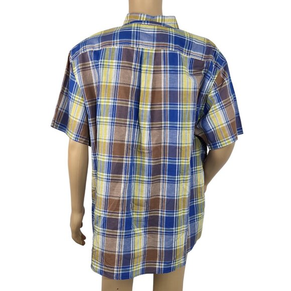 Roundtree Yorke Men's Shirt Size XXL Plaid Short Sleeve Linen Blend Brown (01) - Picture 3 of 9